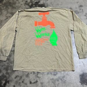 Brain Dead Wet Works Beige Washed Long Sleeve Mens T-Shirt Size XL